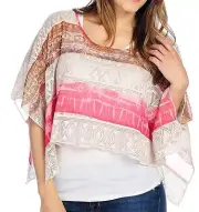 PRETTY ONE WORLD WOMEN'S PLUS SIZE LACE PONCHO OVERLAY TOP & TANK 3/4 SLEEVE 1X
