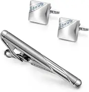 [WUSHAUALNS] Tie Clip Men's Tie Clip Cuff Link Set Personalized Diamond Cuff Nails French Collar Clip Black Box