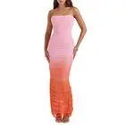 HOUSE OF CB Gradient Color Strapless Ruched Mesh Gown NWT Pink Red Bodycon Ombre