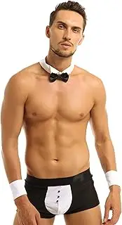[Choomomo] Men's Tuxedo Costume Lingerie Set Bow Tie Collar Boxer Briefs Underwear with Bracelets