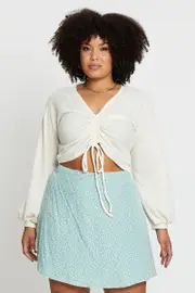 White Drawstring Textured Top