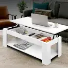Lift-up Top Coffee Table Storage Artiss Wooden Modern Furniture White Wood Shelf