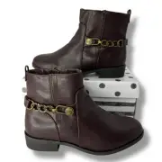 NEW Nine West Girls Bootie Size 2 Amara Brown Buckle Faux Leather Ankle Boot NWT