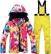 [Abcoll] Women Ski Suit Waterproof Ladies Snowsuit Windproof Warm Hooded Snowboarding Jacket Pants Set Winter Skiing Set (Color : D, Size : XL)