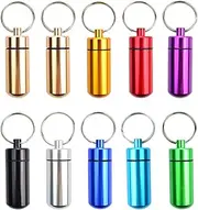 10 Pcs Portable Pill Case Bantoye Waterproof Aluminum Pill Holders Storage Drug Container with Keychain for Outdoor Camping Traveling Random Color