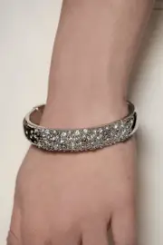 Silver Tone Encrusted Hoop & T-Bar Bangle