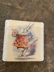 Retro White Rabbit Alice In Wonderland Large Square White Vinyl Mirror Compact