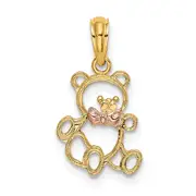 14K Two-Tone Cut-Out Teddy Bear W/ Bow Tie Charm