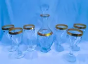Czech bohemia crystal glass - Wine set decorated gold and diarit 6+1