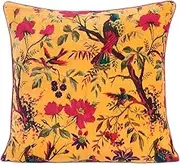 EYES OF INDIA - 20" Yellow Orange Velvet Bird Colorful Throw Sofa Cushion Couch Pillow Cover Boho Bohemian Indian Cover ONLY