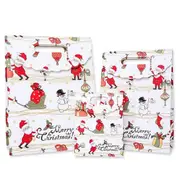Red & White Christmas Paper Gift Bag - Santa & Snowman