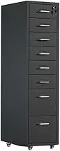 Filing Cabinet Metal File Data Organizer Multifunctional Office Storage Drawer Cabinet 8 Layer Large Capacity File Cabinet with Lock Storage Cabinet(Black)