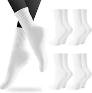 [MOSTFUN] 5 Pairs Non Slip Yoga Socks, Pilates Socks with Grips for for Women&Men, White Grip Socks, Non Slip Long Socks for Socks Ballet, Dance, Workout, Fitness, Running, Barre (White), White, One