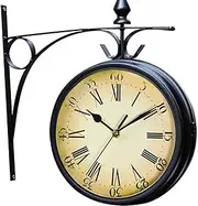 Outdoor Garden Wall Clock, 8 Inch Retro Double-Sided Creative Home Decoration Wall Clock with External Stand, Indoor Decoration Watch for The Wall. Living Room, Terrace, Swimming P