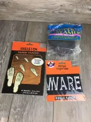 Halloween Decor Lot Black Crepe Paper Streamer Glow Foot Prints