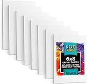 KEFF Canvas Boards for Painting - 6x8 8-Pack Bulk Canvas Panels, 100% Cotton Triple Primed Small Canvases for Painting Supplies, Acrylic, Oil, Watercolor & Tempera