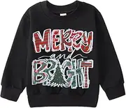 [KEKEMI] Toddler Kids Christmas Outfit Merry and Bright Crewneck Sweatshirt Baby Boy Girl Retro Xmas Tree Graphic Pullover Tops