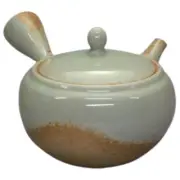 Teapot Kyusu Tokoname - ISSHIN - White - 420 ml cc - Stainless Mesh - Ash Glaze