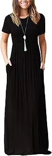 [DEARCASE] Women Short Sleeve Loose Plain Maxi Dresses Casual Long Dresses with Pockets