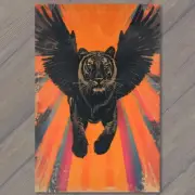 4x6" Tiger Rainbow Winged Black Monster Weird Creepy Scary Unusual Strange