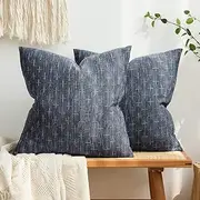 [MIULEE] Pack of 2 Decorative Burlap Linen Outdoor Throw Pillow Covers Modern Farmhouse Vintage Pillowcase Rustic Woven Textured Cushion Cover for Sofa Couch Bed 18x18 Inch Blue
