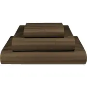 King Single Chocolate 1000TC Microfibre 1cm Stripe Fitted, Flat Sheet Set