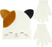 [Concept One] Squishmallows Cam Beanie Hat and Gloves Set, Girls Cuffed Winter Knit Cap with Ears and Matching Mittens, Ivory, One Size, Ivory, One Size