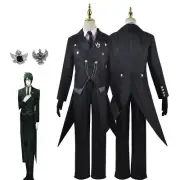Black Butler Sebas Cosplay Costume Tuxedo Vest Shirt Trousers Full Set