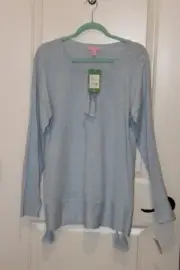 NWT Lilly Pilitzer L Colene Sweater Heathered Boho Blue Soft Coolmax Tassels