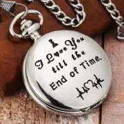 Black/Silver/Gold I Love You Unisex Quartz Pocket Watch FOB Chain Roman Number