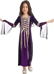 [Loodgao] Kids Girls Medieval Renaissance Princess Costumes Vintage Costume Witch Vampire Halloween Party Outfits Purple 6 Years