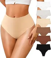 [ASIMOON] High Waisted Thongs Underwear for Women Seamless Underwear Ladies Soft No Show High Cut Panties 6 Pack