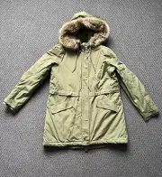Sportsgirl Faux Fur Lined Anorak Coat/Jacket Size 16 In Khaki NWT RRP $169.95