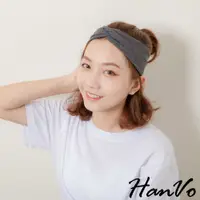 在飛比找蝦皮商城優惠-【HanVo】韓國素面交叉針織髮帶 時尚復古寬版打結鬆緊髮飾