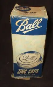 Vintage Box of 12 Zinc Ball Porcelain Lined Canning Fruit Jar Lid Caps OPEN BOX