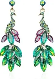 [Generic] Vintage Peacock Dangle Earrings for Women Gold Plated Crystal Feather Peafowl Statement Drop Dangling Stud Earring Boho Exaggerated Birthday Holiday Jewelry Gifts