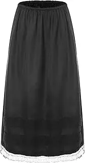 [Hedmy] Women's Half Slip Skirts Satiny Long Underskirt Lace Trim Elastic Waistband Petticoat for Under Dress