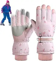 [Generisch] Youth Touch Screen Ski Gloves, Winter Cycling Gloves Women, Waterproof Outdoor Sports Gloves with Touch Screen, Non-Slip Winter Activities, Warm Velvet Gloves for Girls, Outdoor Sports