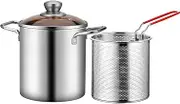 Deep Fryer Pot 304 Stainless Steel Fry Pot with Basket and Lid Food Grade Deep Fryer Food Grade Outdoor Fryer Food Grade Outdoor Fryer for Frying Fish Shrimp Chicken and Fries (01)