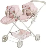 Polka Dot Princess Baby Doll Twin Bassinet Stroller with Retractable Canopy & Storage, Pink/Gray