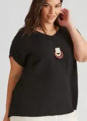 Autograph Top Plus Size 26 Short Sleeve Shirt Blouse Black V Neck Viscose NEW