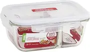 [LocknLock] Purely Better Glass Food Storage Container with Divider - 950ml Capacity | Clear Borosilicate Glass | 100% Airtight | Leak-Proof | Four-Hinge Locking System | Thermal Shock Resistant