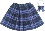 [KEOYA] Girls Pleated Mini Skirt with Inner Shorts Elastic Waist Plaid Skirt with Matching Bow Tie for 5-14 Years