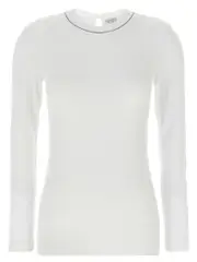 [Brunello Cucinelli] Brunello Cucinelli-Shiny Collar T Shirt Bianco-Donna XXL