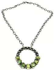 Navajo Sterling Silver Bar Link Necklace Sonoran Gold Turquoise By Dave Skeets