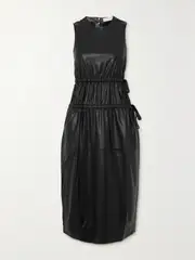 [Proenza Schouler White Label] Proenza Schouler White Label - Tiered Ruched Faux Leather Midi Dress - Black - US2 US 2 Black