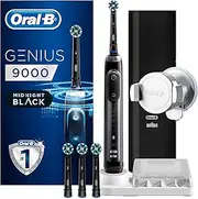 Oral-B Genius 9000 CrossAction Electric Toothbrush, 1 Black App Connected Handle, 6 Modes with Sensitive & Gum Care, Pressure Sensor, 4 Brush Heads, USB Travel Case, 2 Pin UK Plug, Father’s Day Gift