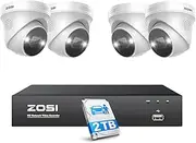 ZOSI 4K 8CH PoE NVR Home Security Camera System and 4 5MP Outdoor IP Dome Cameras,Person Vehicle Detection,2 Way Audio,Color Night Vision,2TB HDD