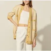 Sandro Dane Yellow Houndstooth Oversized Cardigan Sweater 0/Small