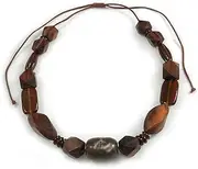 [Avalaya] Geometric Wood Bead with Resin and Ceramic Element Cotton Cord Necklace in Brown - 48cm Long/Adjustable, One Size, ceramic cords Resin Wood